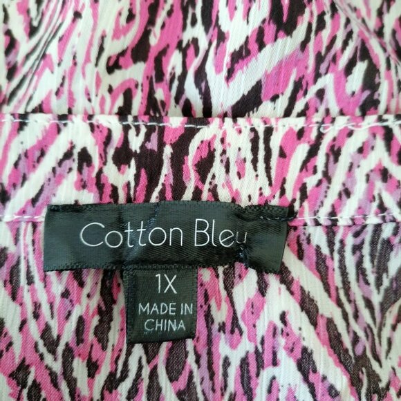 Cotton Bleu Womens Pink Balloon Sleeve Abstract Print Boho Blouse Top Size 1X - Picture 5 of 7